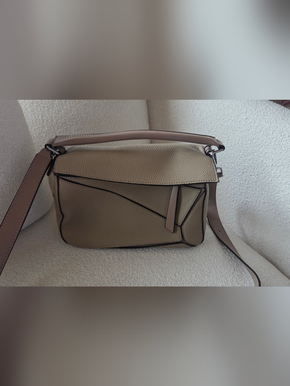 Pebbled Taupe Women's Shoulder Bag with Top Handle